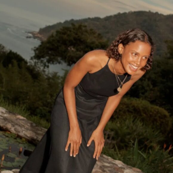 Boden Halterneck Linen Midi Dress, Black Size 14 - New, no tags - Picture 8 of 9